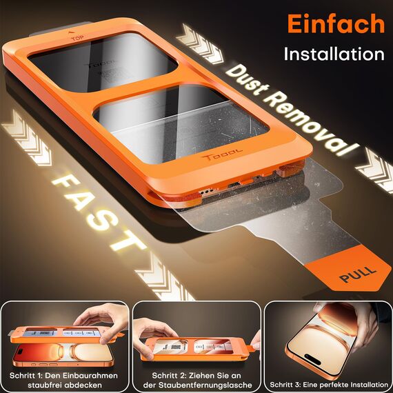 TOCOL für iPhone 16 Pro Max für Panzerglas Sichtschutz 6,9 Zoll, Automatische Installation 9H Stoßfest Kratzfest Anti-Fingerabdruck Anti-Bläschen Anti-Spy Foile, Kompatibel mit Hülle, 2 Stück