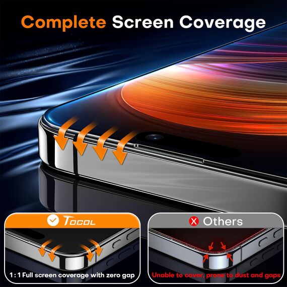TOCOL für iPhone 16 Plus/iPhone 15 Plus für Panzerglas Sichtschutz, Stoßfest Full Screen Auto-Installation 0 Blasen 9H Kratzfest Anti-Fingerabdruck Blickschutz folie, Kompatibel mit Hülle, 2 Stück