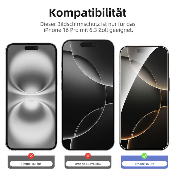NEW'C für iPhone 16 Pro für Panzerglas 6,3 Zoll (2 Stück) und 2 x Kamera Panzer Schutz für Kameraschutz (2 Stück) -Kratzfest -extrem widerstandsfähig -9H-Härteglas