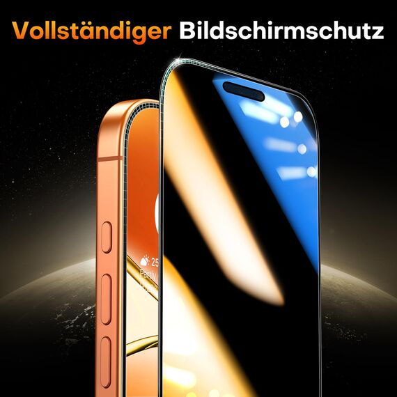 TOCOL für iPhone 16 Pro für Panzerglas Sichtschutz 6,3 Zoll, Full Screen Automatische Installation 9H Stoßfest Kratzfest Anti-Fingerabdruck Anti-Bläschen Anti-Spy, Kompatibel mit Hülle, 2 Stück