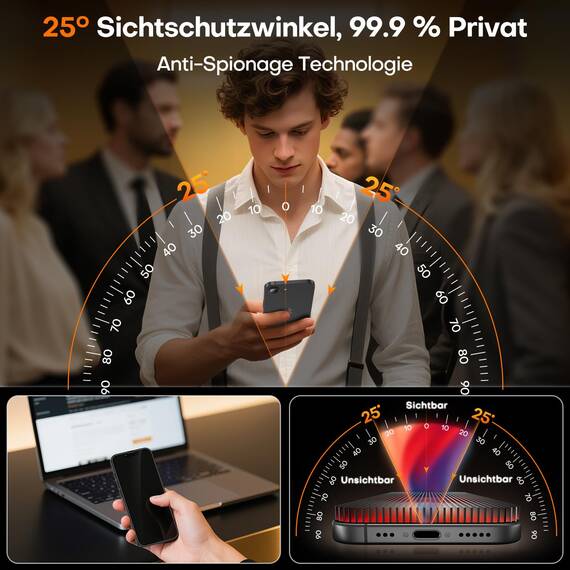 TOCOL für iPhone 16e für Panzerglas Sichtschutz, Full Screen Automatische Installation 9H Stoßfest Kratzfest Anti-Fingerabdruck Anti-Bläschen Anti-Spy Schutzolie, Kompatibel mit Hülle, 2 Stück