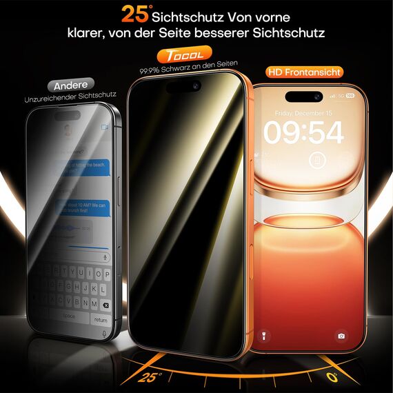 TOCOL für iPhone 17 Pro Max für Panzerglas Sichtschutz 6,9 Zoll, Full Screen Auto-Installation 9H Stoßfest Kratzfest Anti-Fingerabdruck Blasenfrei, Kompatibel mit Hülle, 2 Stück