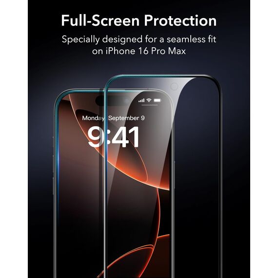 ESR für iPhone 16 Pro Max für Panzerglas, Displayschutzfolie 3 Stück, Display Sichtschutzfolie aus gehärtetem Glas mit einfachem Befestigungswerkzeug, mikrogebogene Kanten, Hüllenfreundlich