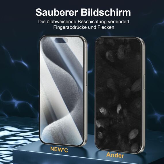 NEW'C 3 Stück für iPhone 15 Pro für Panzerglas (6,1 Zoll), Frei von Kratzern, 9H Härte, HD Displayschutzfolie, Ultra-klar, Ultrabeständig -Einfaches Installationswerkzeug enthalten