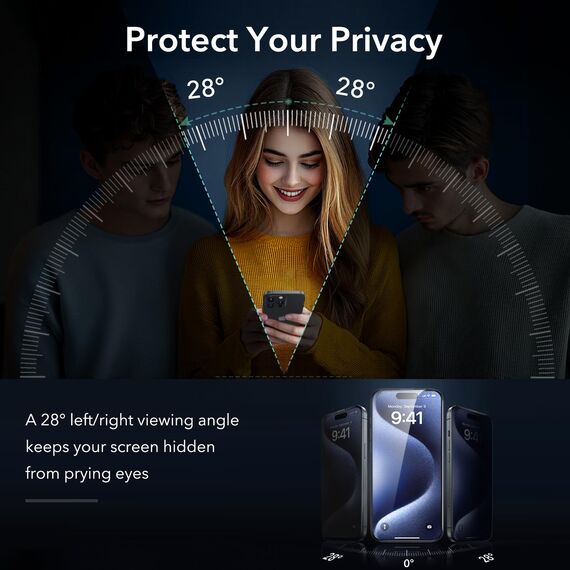 ESR für iPhone 15 Pro Display Sichtschutz, Anti Spy Displayschutz aus gehärtetem Glas, mikrogekrümmte Kanten, hüllenfreundlich, 3 Stück