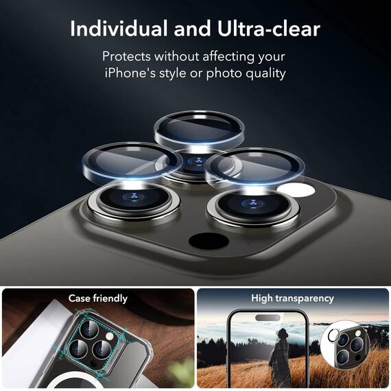 ESR für iPhone 15 Pro für Panzerglas, 3 Displayschutzfolien aus gehärtetem Glas und 2 Set einzelner Kamera Schutzfolien, 2,5D gebogene Kanten, vollständiger Militärnorm Schutz, kratzfest