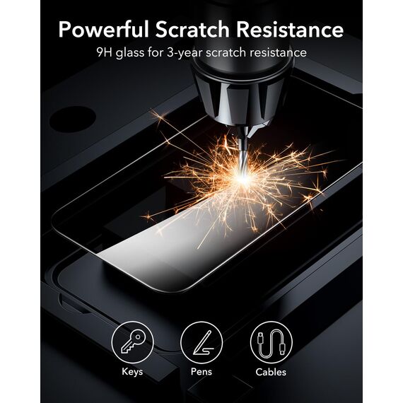ESR für iPhone 16 Pro Max für Panzerglas, Displayschutzfolie 3 Stück, Display Sichtschutzfolie aus gehärtetem Glas mit einfachem Befestigungswerkzeug, mikrogebogene Kanten, Hüllenfreundlich