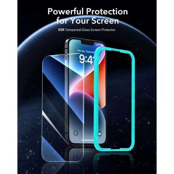 ESR für iPhone 14 Plus und iPhone 13 Pro Max für Panzerglas, 3 Stück, Schutzfolie praktischer Ausrichtrahmen, Militärnorm Schutz, sehr robust, kratzfest