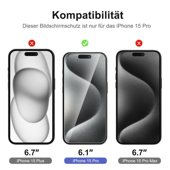 NEW'C 3 Stück für iPhone 15 Pro für Panzerglas (6,1 Zoll), Frei von Kratzern, 9H Härte, HD Displayschutzfolie, Ultra-klar, Ultrabeständig -Einfaches Installationswerkzeug enthalten