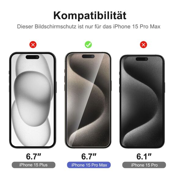 NEW'C 3 Stück für iPhone 15 Pro Max für Panzerglas (6,7 Zoll), Frei von Kratzern, 9H Härte, HD Displayschutzfolie, Ultra-klar, Ultrabeständig -Einfaches Installationswerkzeug enthalten