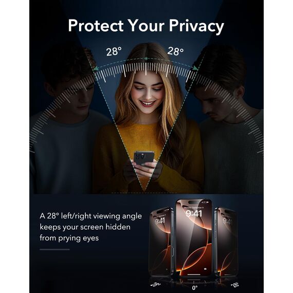 ESR für iPhone 16 Pro Max für Panzerglas, Displayschutzfolie 3 Stück, Display Sichtschutzfolie aus gehärtetem Glas mit einfachem Befestigungswerkzeug, mikrogebogene Kanten, Hüllenfreundlich
