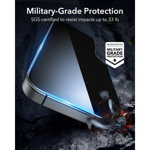 ESR für iPhone 16 Pro Max für Panzerglas, Displayschutzfolie 3 Stück, Display Sichtschutzfolie aus gehärtetem Glas mit einfachem Befestigungswerkzeug, mikrogebogene Kanten, Hüllenfreundlich