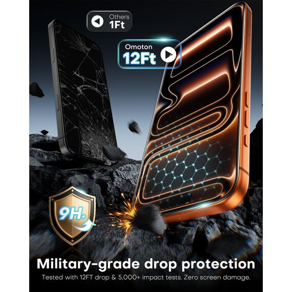 OMOTON für iPhone 17 Pro Panzer Schutz Glas [TOP Stoßfest] 9H Härte Schutzfolie mit Auto-Installation, Bläschenfrei, Hüllenfreundlich, 2 Stück