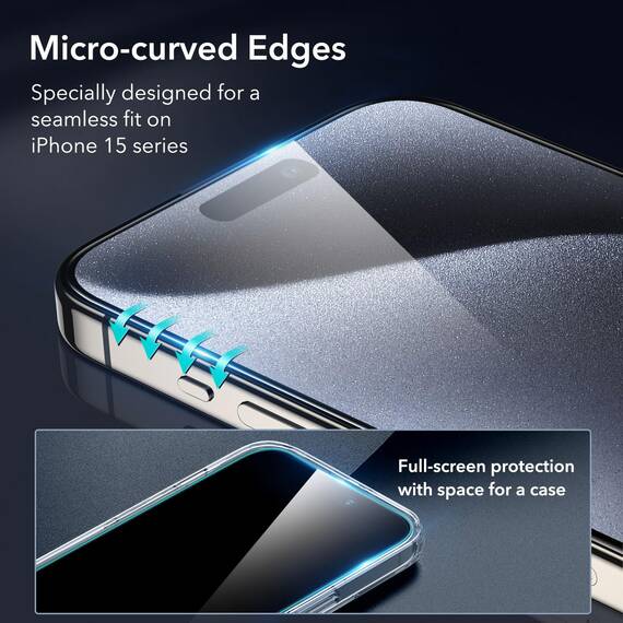 ESR für iPhone 15 Pro für Panzerglas, 3 Displayschutzfolien aus gehärtetem Glas und 2 Set einzelner Kamera Schutzfolien, 2,5D gebogene Kanten, vollständiger Militärnorm Schutz, kratzfest