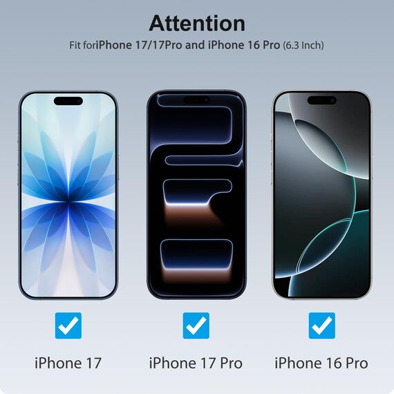 SPARIN für iPhone 17/17 Pro und iPhone 16 Pro für Panzerglas, 3 Stück Schutzfolie für iPhone 6.3 Zoll mit Montage Rahmen,9H Härte, Anti-Bläschen,HD Displayschutzfolie