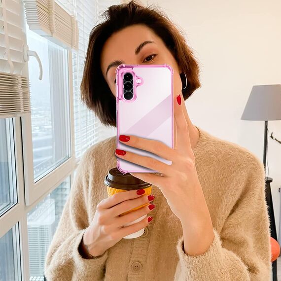 ivoler Nie Vergilbung Klar Hülle für Samsung Galaxy A56 5G mit Stoßfest Schutzecken, 1 Handyhülle mit 2 Stück Panzer Schutz Glas, [Militärischer Schutz] Transparent Schutzhülle Dünn Case - Rosa