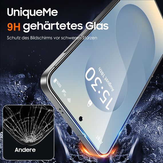 UniqueMe für Samsung Galaxy S25 FE für Panzerglas - 2 Stück Schutzfolie und 2 Stück Kameraschutz für Samsung Galaxy S25 FE, 9H Härte Schutzglas Folie Displayschutz, HD-Klar