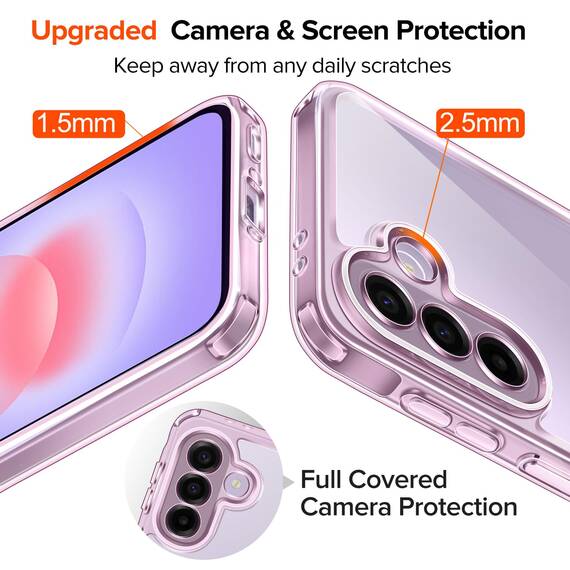 ivoler Nie Vergilbung Klar Hülle für Samsung Galaxy A37 5G mit Stoßfest Schutzecken,1 Handyhülle mit 3 Stück Panzer Schutz Glas, [Militärischer Schutz] Transparent Schutzhülle Dünn Case -Lila
