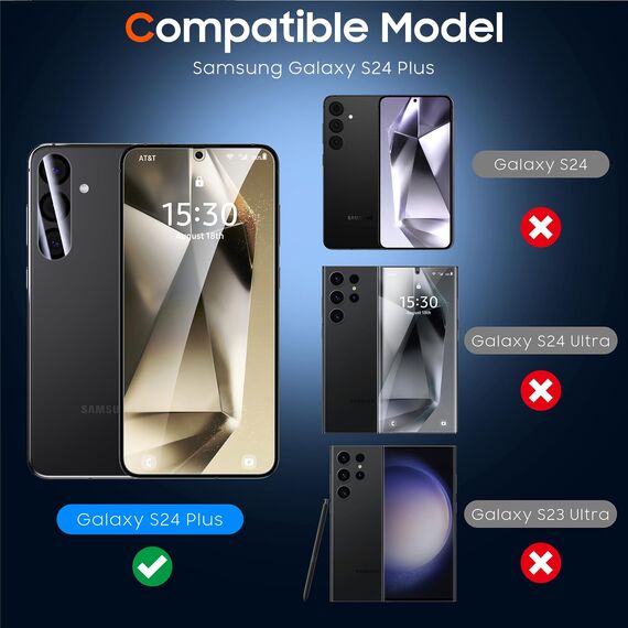 UniqueMe 2024 für Samsung Galaxy S24 Plus Panzer Schutz Glas mit Schablone 2 Stück 9H Prime Schutzglas und Kameraschutz, [9H Härte] [Kratzfest] HD Klar Schutzglas S24 Plus Displayschutz