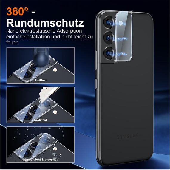 UniqueMe für Samsung Galaxy S22 für Panzerglas, 2 Stück Displayschutz und 2 Stück Kameraschutz, Bruchsichere Schutzfolie für Samsung S22, Leicht Anzubringen, Keine Blasen, 9H-Härte, HD-Klar