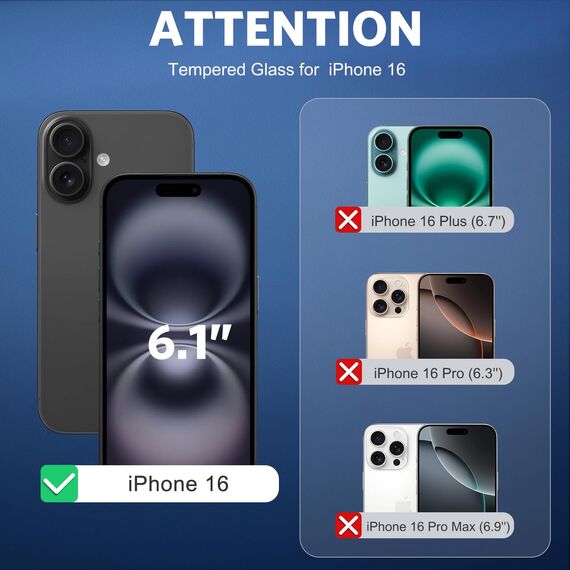 OMOTON für iPhone 16 für Panzerglas mit Rahmen-Installationshilfe, kompatibel mit iPhone 16 Kamera Schutzfolie, Anti- Kratzer, Bläschenfrei, 9H Härte Folie, 3+3 Stück