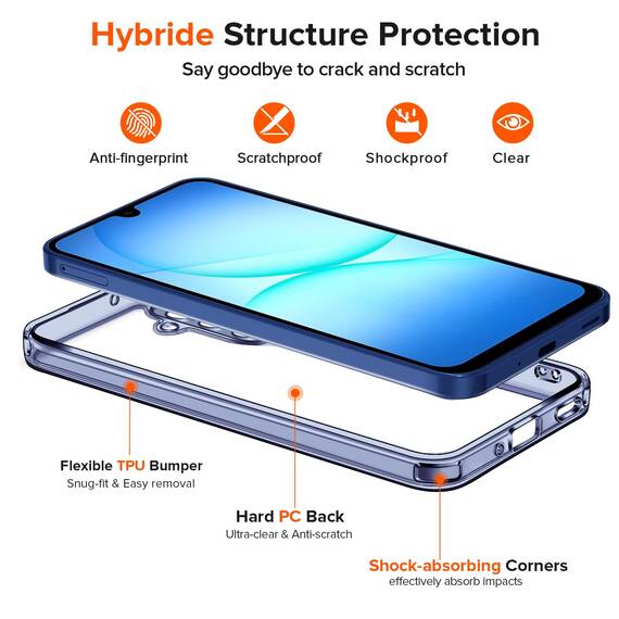 ivoler Nie Vergilbung HD Klar Hülle für Samsung Galaxy A17 4G / A17 5G, mit 2 Stück Panzer Schutz Glas, Militärischer Stoßfest Kratzfest Transparent Schutzhülle Dünn Durchsichtige Case - Dunkelblau