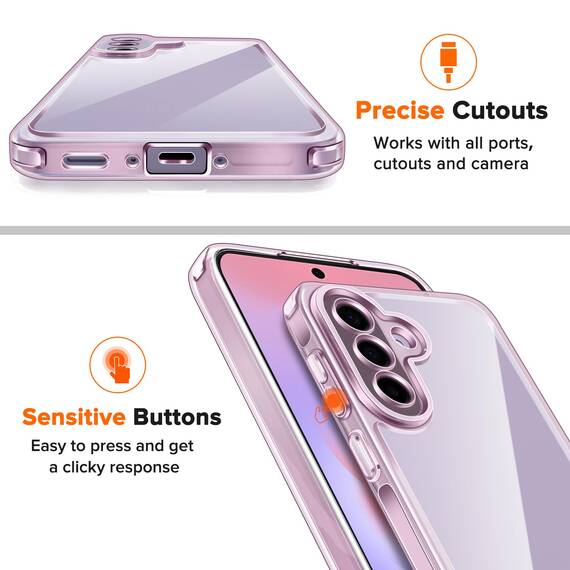 ivoler Nie Vergilbung Klar Hülle für Samsung Galaxy A37 5G mit Stoßfest Schutzecken,1 Handyhülle mit 3 Stück Panzer Schutz Glas, [Militärischer Schutz] Transparent Schutzhülle Dünn Case -Lila