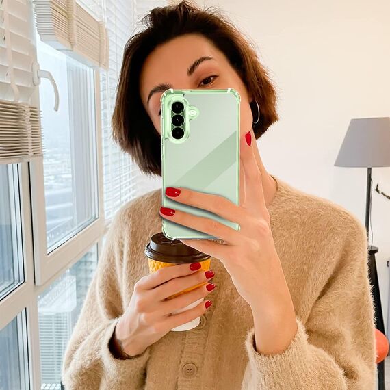 ivoler Nie Vergilbung Klar Hülle für Samsung Galaxy A56 5G mit Stoßfest Schutzecken, 1 Handyhülle mit 2 Stück Panzer Schutz Glas, [Militärischer Schutz] Transparent Schutzhülle Dünn Case - Grün