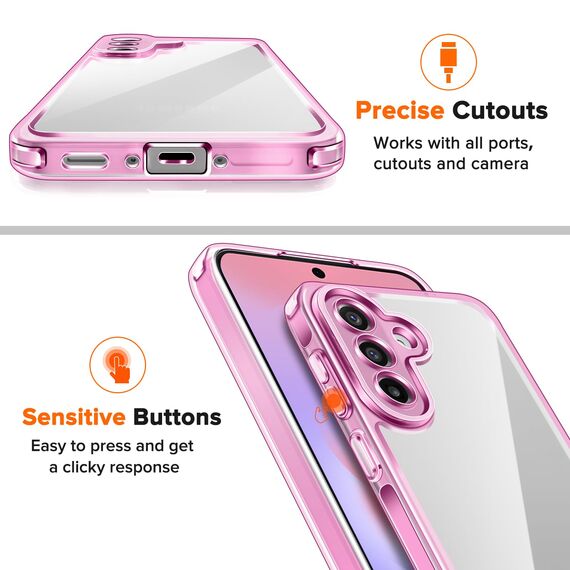 ivoler Nie Vergilbung Klar Hülle für Samsung Galaxy A37 5G mit Stoßfest Schutzecken,1 Handyhülle mit 3 Stück Panzer Schutz Glas, [Militärischer Schutz] Transparent Schutzhülle Dünn Case -Rosa