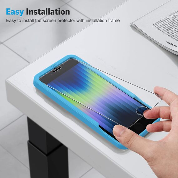OMOTON [3 Stück Panzer Schutz Glas für iPhone SE 2022/iPhone SE 2020, iPhone 8/7, Schutzfolie mit Installationsrahmen, 9H Härte, Anti-Kratzer, Anti-Öl, Anti-Bläschen