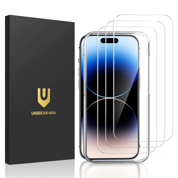 UNBREAKcable Panzer Schutz Glas für iPhone 14 Pro [3 Stück] Schutzfolie, 9H Härte Schutzglas, 2.5D Double Defense Displayschutzfolie, Kratzfest, Anti-Fingerprint und blasenfrei