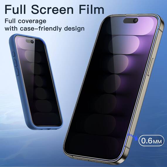 JETech Sichtschutz Full Screen für iPhone 15 Pro 6,1 Zoll, Schwarzer Rand Anti-Spy Panzer Schutz Glas Folie mit Einfacher Installationswerkzeug, Hülle-Freundlich, 2 Stück