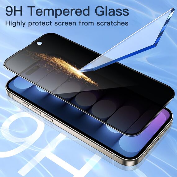 JETech Sichtschutz Full Screen für iPhone 15 Pro Max 6,7 Zoll, Schwarzer Rand Anti-Spy Panzer Schutz Glas Folie mit Einfacher Installationswerkzeug, Hülle-Freundlich, 2 Stück