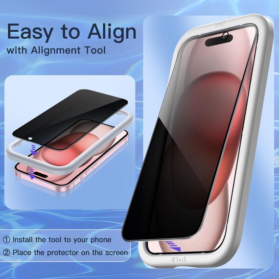 JETech Sichtschutz Full Screen für iPhone 15 6,1 Zoll, Schwarzer Rand Anti-Spy Panzer Schutz Glas Folie mit Einfacher Installationswerkzeug, Hülle-Freundlich, 2 Stück
