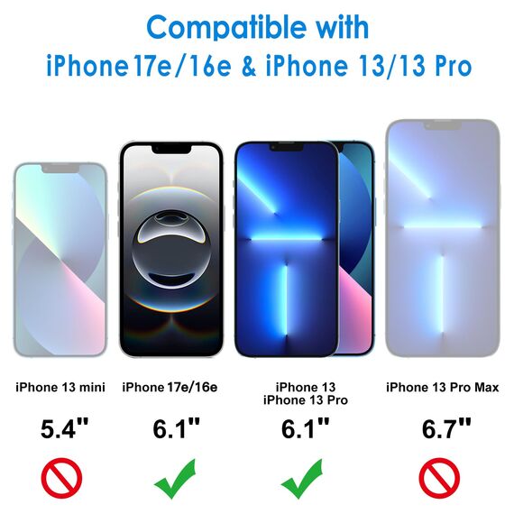 JETech Schutzfolie für iPhone 17e (2026) / iPhone 16e / iPhone 13/13 Pro, Gehärtetem Glas mit Einfaches Installationswerkzeug, 6,1 Zoll Display, 2 Stück