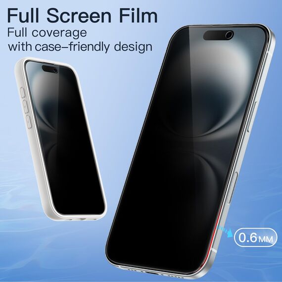 JETech Full Screen Sichtschutz für iPhone 16 6,1 Zoll, Schwarz Rand Anti-Spy Gehärtete Glas Schutzfolie mit Einfachem Installationswerkzeug, Hat Keinen Einfluss auf die Hülle, 2 Stück
