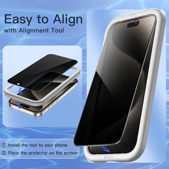 JETech Sichtschutz Full Screen für iPhone 15 Pro 6,1 Zoll, Schwarzer Rand Anti-Spy Panzer Schutz Glas Folie mit Einfacher Installationswerkzeug, Hülle-Freundlich, 2 Stück