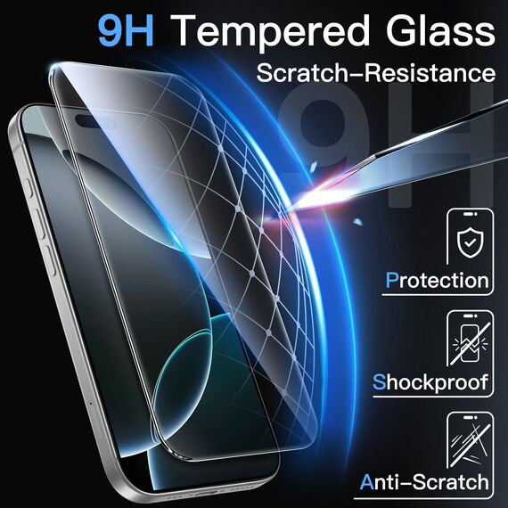 JETech Schutzfolie für iPhone 16 Pro 6,3 Zoll, Gehärtete Glas Displayschutz mit Einfachem Installationswerkzeug, Hat Keinen Einfluss auf die Hülle, HD Klar, 2 Stück