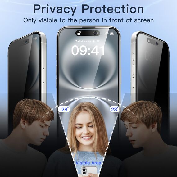 JETech Full Screen Sichtschutz für iPhone 16 6,1 Zoll, Schwarz Rand Anti-Spy Gehärtete Glas Schutzfolie mit Einfachem Installationswerkzeug, Hat Keinen Einfluss auf die Hülle, 2 Stück