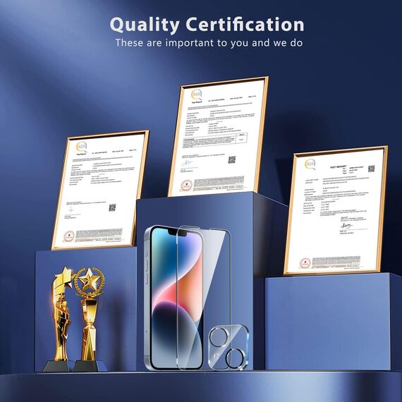 QHOHQ 3 Stück Panzer Schutz Glas für iPhone 14 / iPhone 13 mit 3 Stück Kameraschutz, 9H Härte Panzer folie Schutzfolie, HD Displayschutz Folie, Anti-Kratzer, Bläschenfrei