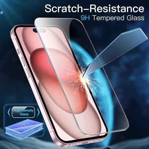 JETech Schutzfolie für iPhone 15 6,1 Zoll, Blasenfrei, Panzer Schutz Glas Folie Displayschutz mit Einfaches Installationswerkzeug, Hat Keinen Einfluss auf die Hülle, HD Klar, 2 Stück
