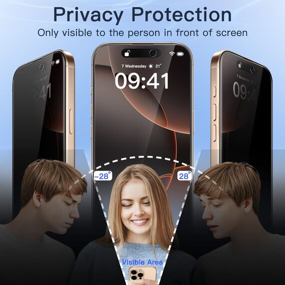 JETech Full Screen Sichtschutz für iPhone 16 Pro Max 6,9 Zoll, Schwarz Rand Anti-Spy Gehärtete Glas Schutzfolie mit Einfachem Installationswerkzeug, Hat Keinen Einfluss auf die Hülle, 2 Stück