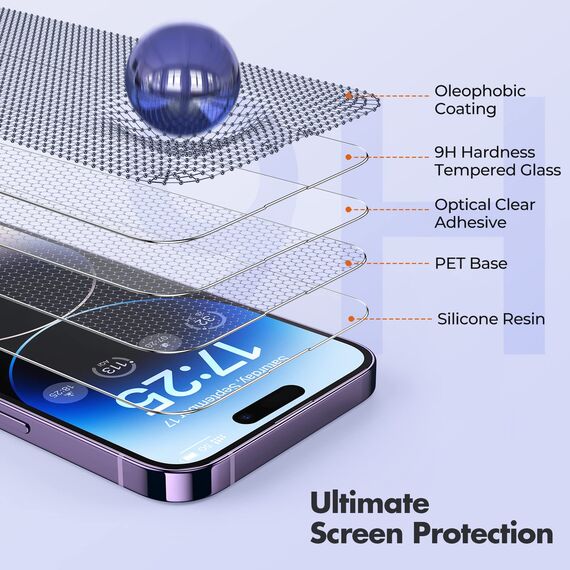 UNBREAKcable Panzer Schutz Glas für iPhone 14 Pro [3 Stück] Schutzfolie, 9H Härte Schutzglas, 2.5D Double Defense Displayschutzfolie, Kratzfest, Anti-Fingerprint und blasenfrei
