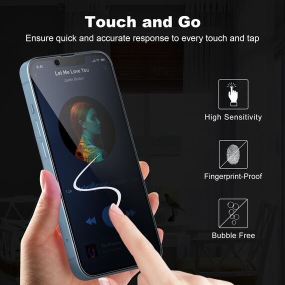 Tentoki Sichtschutz für Panzerglas iPhone 13/13 Pro/14/16e 6,1 Zoll, kompatibel mit Face ID, 25° Anti-Spionage Premium 9H Schutzglas Glas [Ultra-Privatsphäre] [Auto Dust-Elimination] [HD klar] 2 Stück