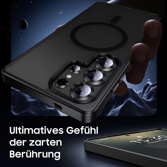UniqueMe für Samsung Galaxy S25 Ultra Hülle - Handyhülle für Samsung Galaxy S25 Ultra Case,Set Rundumschutz Schutzhülle Cover,1 Handyhülle & 2 Schutzfolie - Matt Schwarz
