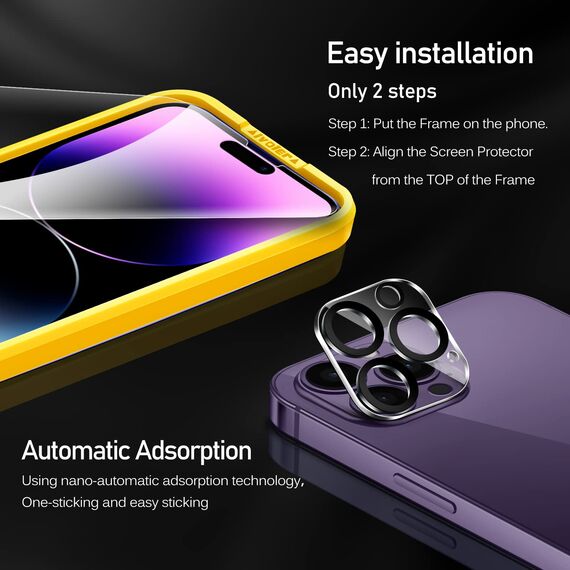 ivoler 3+3 Stück Panzer Schutz Glas Kompatibel für iPhone 14 Pro 6.1 Zoll, 3 Stücke Schutzfolie Mit 3 Stück Kameraschutz und Positionierhilfe, 9H Härte, HD Klar, Anti-Kratz, Anti-Bläschen