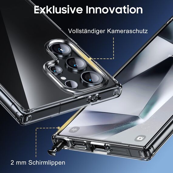 UniqueMe für Samsung Galaxy S24 Ultra Hülle, 5-in-1-Set Handyhülle für Samsung S24 Ultra Case Rundumschutz Schutzhülle Cover,1 Handyhülle & 2 Schutzfolie & 2 Kameraschutz - Transparent