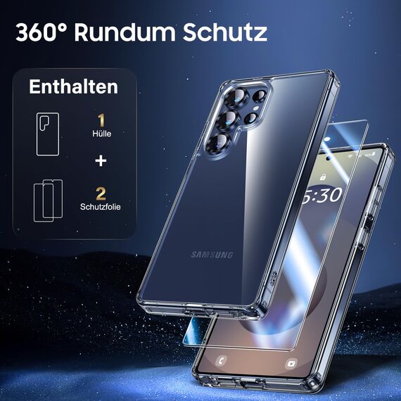 UniqueMe für Samsung Galaxy S25 Ultra Hülle - Handyhülle für Samsung Galaxy S25 Ultra Case, Rundumschutz Schutzhülle Cover,1 Handyhülle & 2 Schutzfolie - Transparent