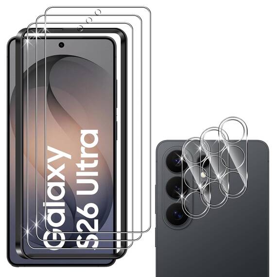 Wayneer Schutzfolie für Samsung Galaxy S26 Ultra für Panzerglas mit Rahmen Positionierhilfe, 3 Stück Panzer Schutz Glas & 3 Stück Kameraschutz, Anti-Kratzen Folie 9H Härte HD Folie