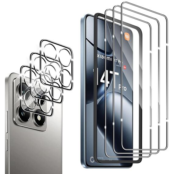 Wayneer Schutzfolie für Xiaomi 14T Pro für Panzerglas mit Rahmen Positionierhilfe, 3 Stück Panzer Schutz Glas & 3 Stück Kameraschutz, Anti-Kratzen Folie 9H Härte HD Folie